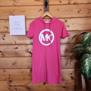 Michael Kors Circle Logo Hoodie Tshirt Dress Pink Casual Shift Comfy Casual Sz S